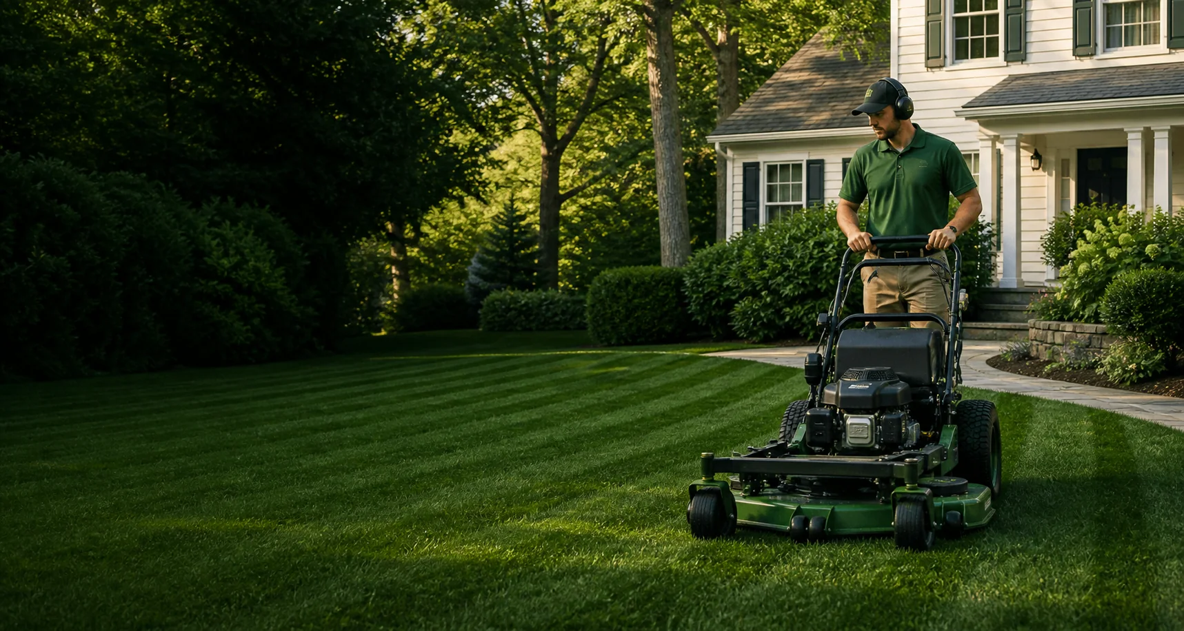 A manicured residential lawn shown in the BZ Booster demo
